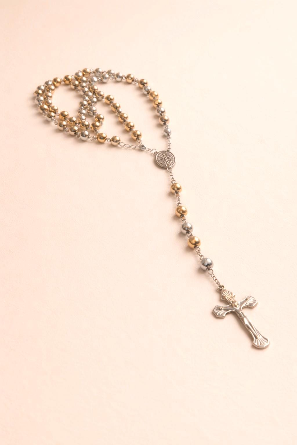 Stainless Steel Catholic Rosary Necklace, Crucifix Prayer Beads, Unisex Christian Jewelry
