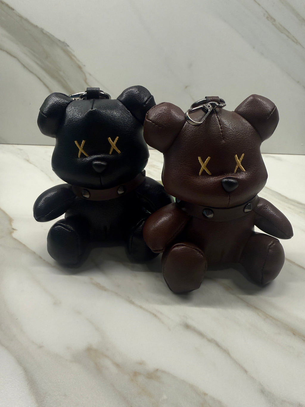 Punk Teddy Bear Keychain – Faux Leather