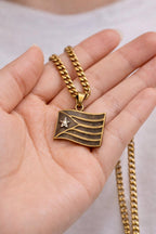 Puerto Rico Flag Necklace, Boricua Pendant with Stainless Steel Chain,