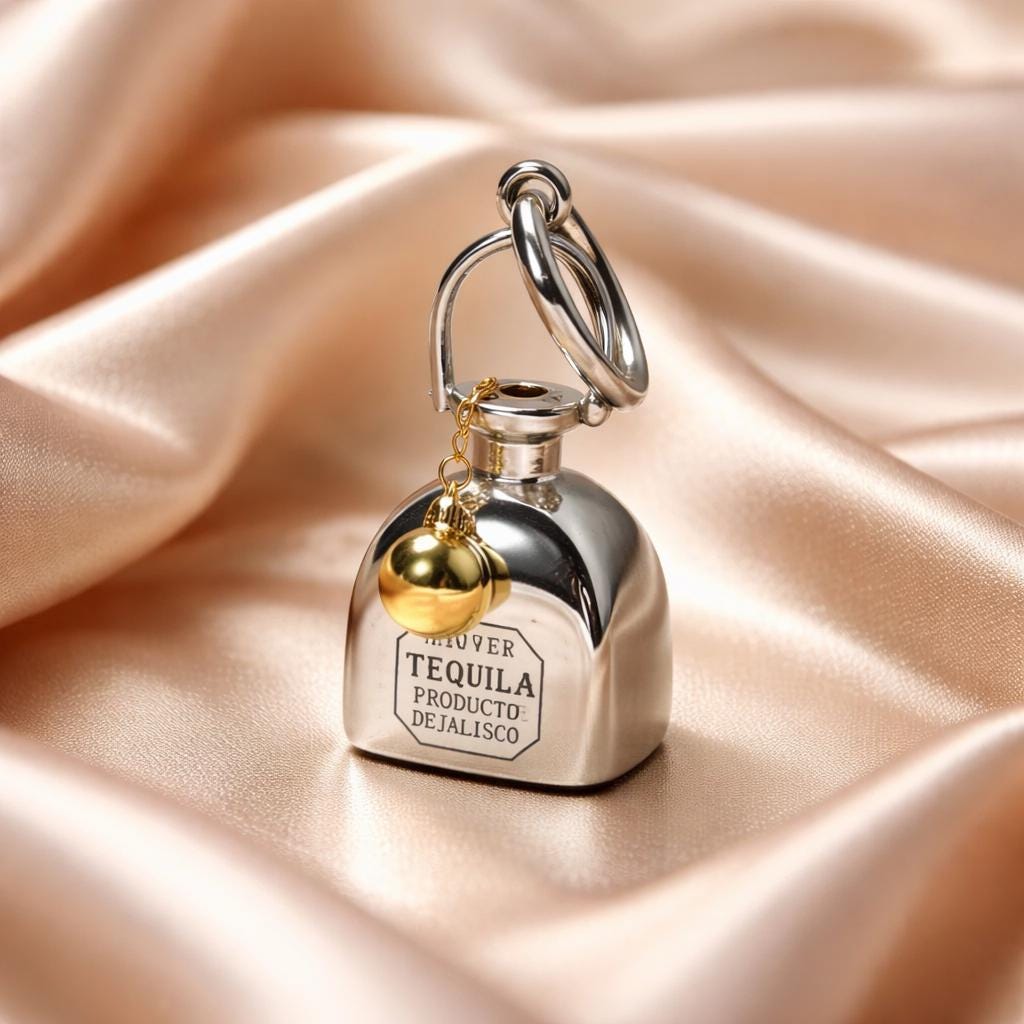 Tequila Lovers Bag Charm – Shiny Alloy Mini Bottle Keychain with Gold Accent,Accessory, Main image