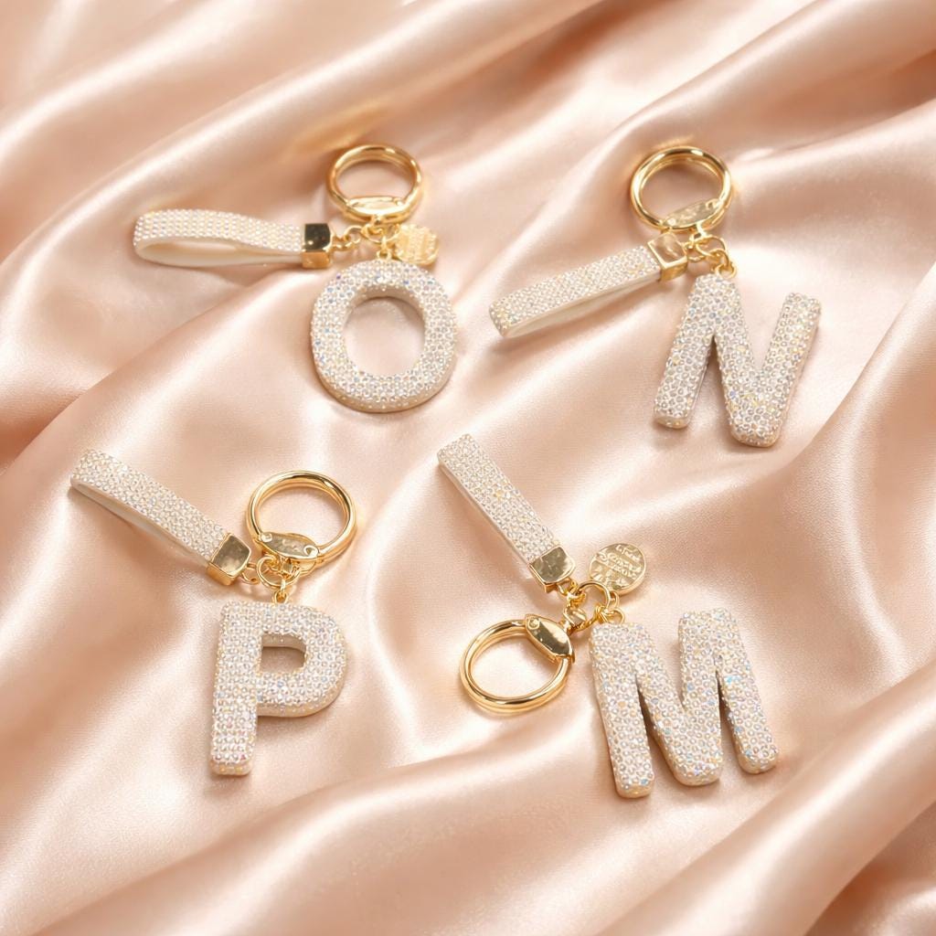 Rhinestone Initial Keychain – Gold Clip Alphabet Bag Charm