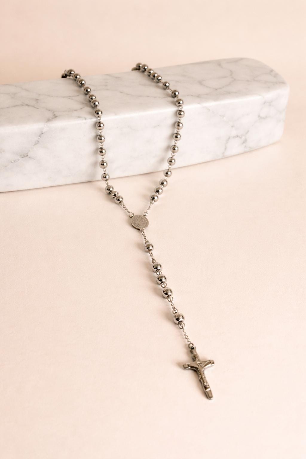 Stainless Steel Catholic Rosary Necklace, Crucifix Prayer Beads, Unisex Christian Jewelry