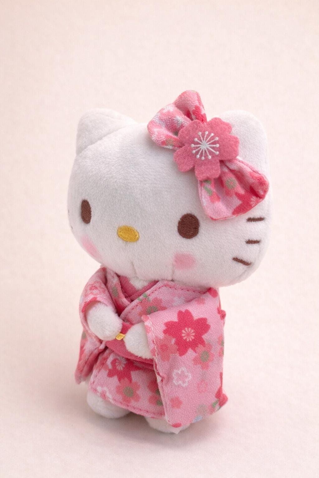 Mini Cat Plush Charm with Pink Floral Kimono – Soft Stuffed Keychain Accessory Secondary image