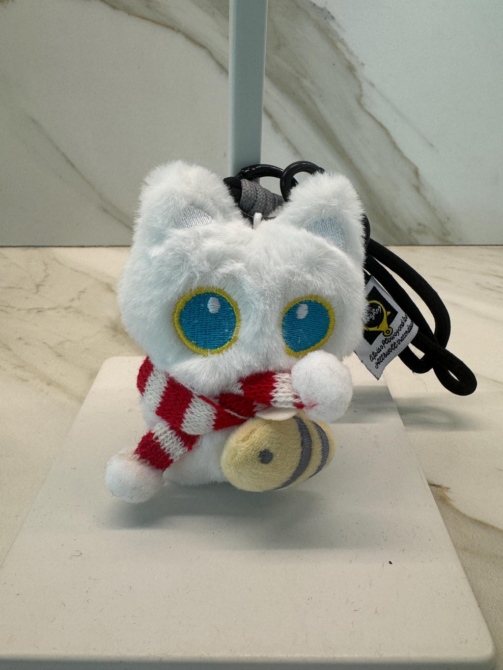Fluffy Cat Plush Keychain – Scarf & Bee Bag Charm