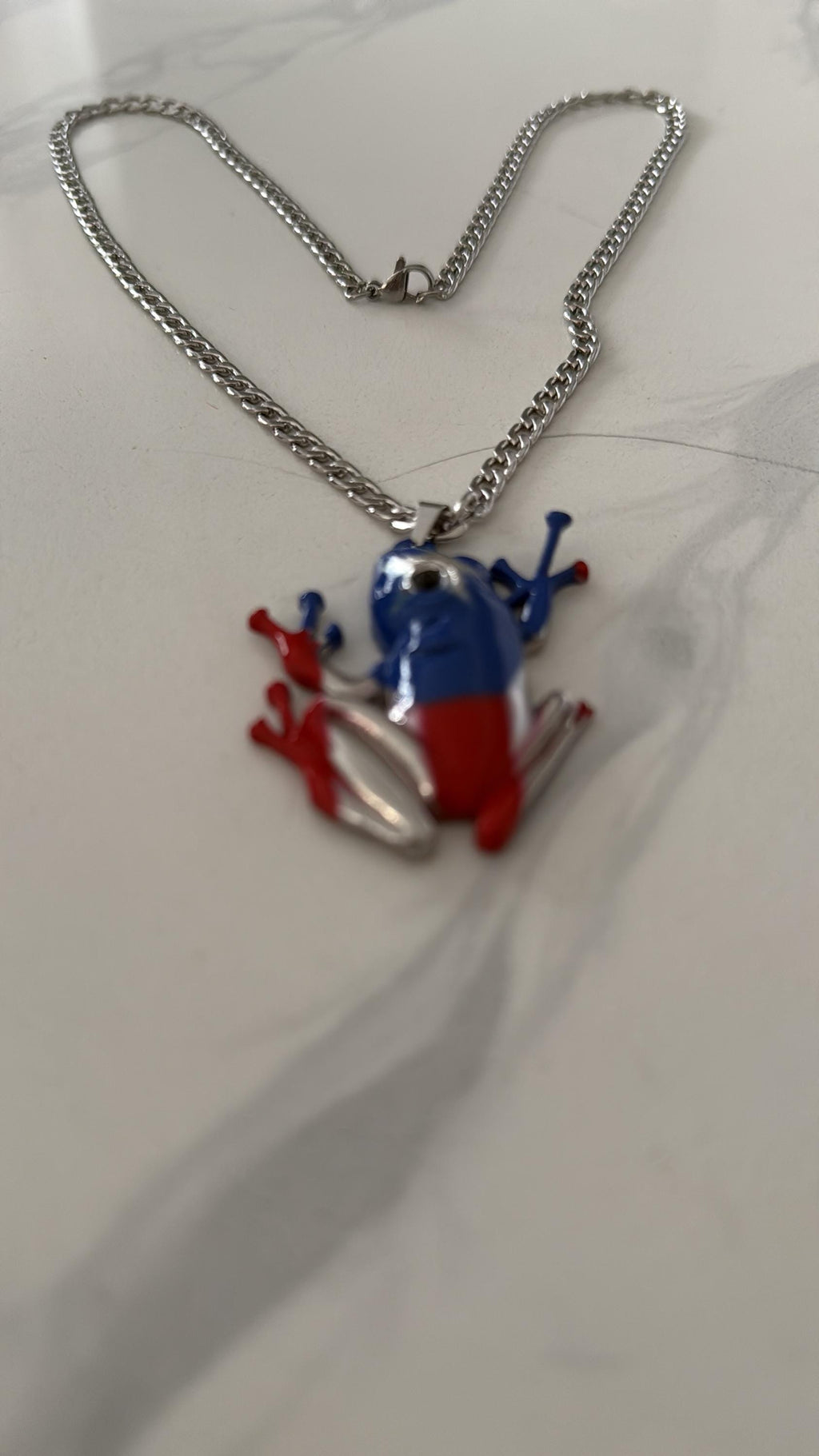 Puerto Rico Coqui Frog Necklace, PR Flag Pendant, Metallic Alloy Jewelry