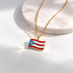 Puerto Rico Flag Necklace, Boricua Pendant with Stainless Steel Chain,