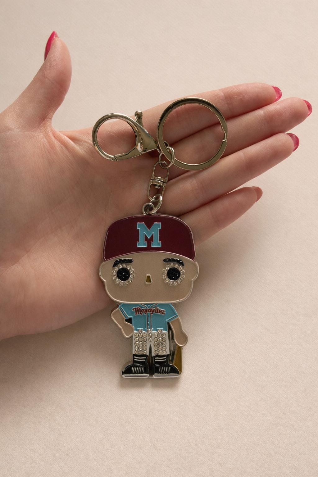 Puerto Rico Pride, Enamel Charm, Mayaguez Baseball Gift, Collectible Keychain, , Rhinestone Eyes, Limited Edition,