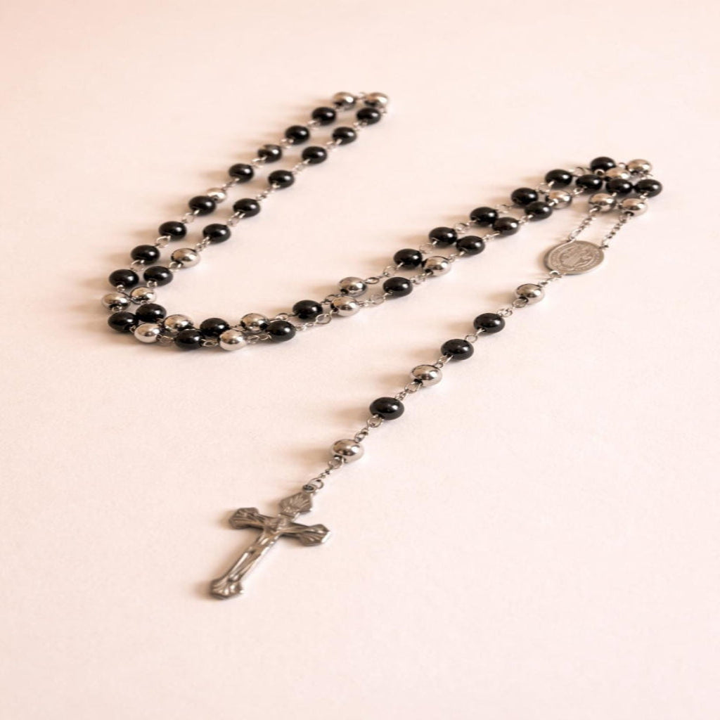 Stainless Steel Catholic Rosary Necklace, Crucifix Prayer Beads, Unisex Christian Jewelry Main image