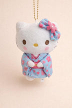 Mini Cat Plush Charm with Floral Kimono and Bow – Bag Keychain Accessory