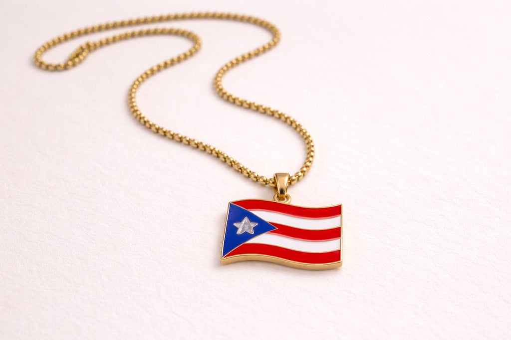 Puerto Rico Flag Necklace, Boricua Pendant with Stainless Steel Chain,