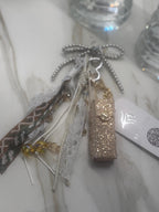 Glam Lipstick Holder Bag Charm Keychain with Pearls, Ribbon & Star Charm