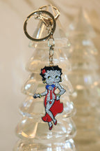 Retro Girl Puerto Rico Flag Keychain – Rhinestone Bag Charm