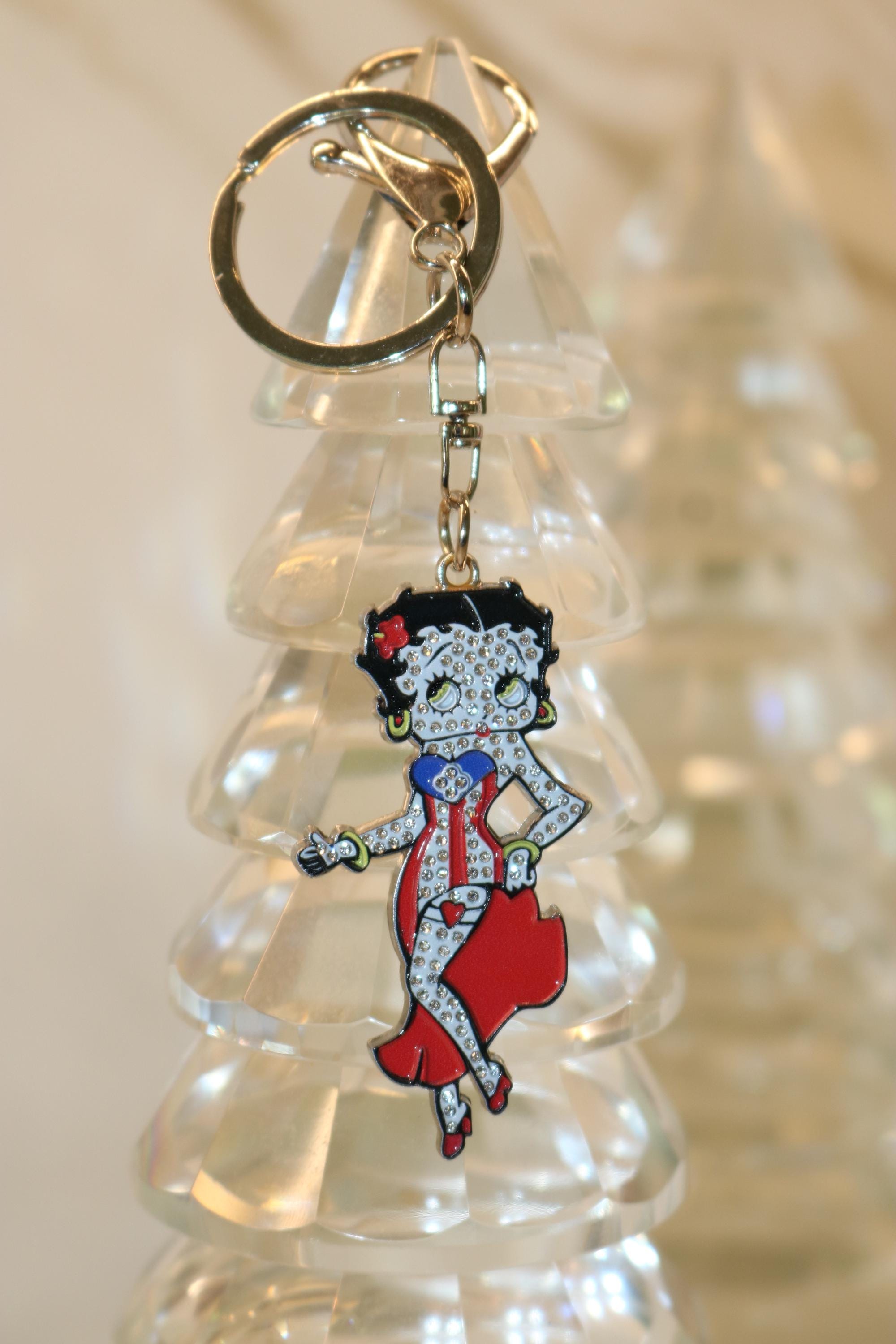 Retro Girl Puerto Rico Flag Keychain – Rhinestone Bag Charm