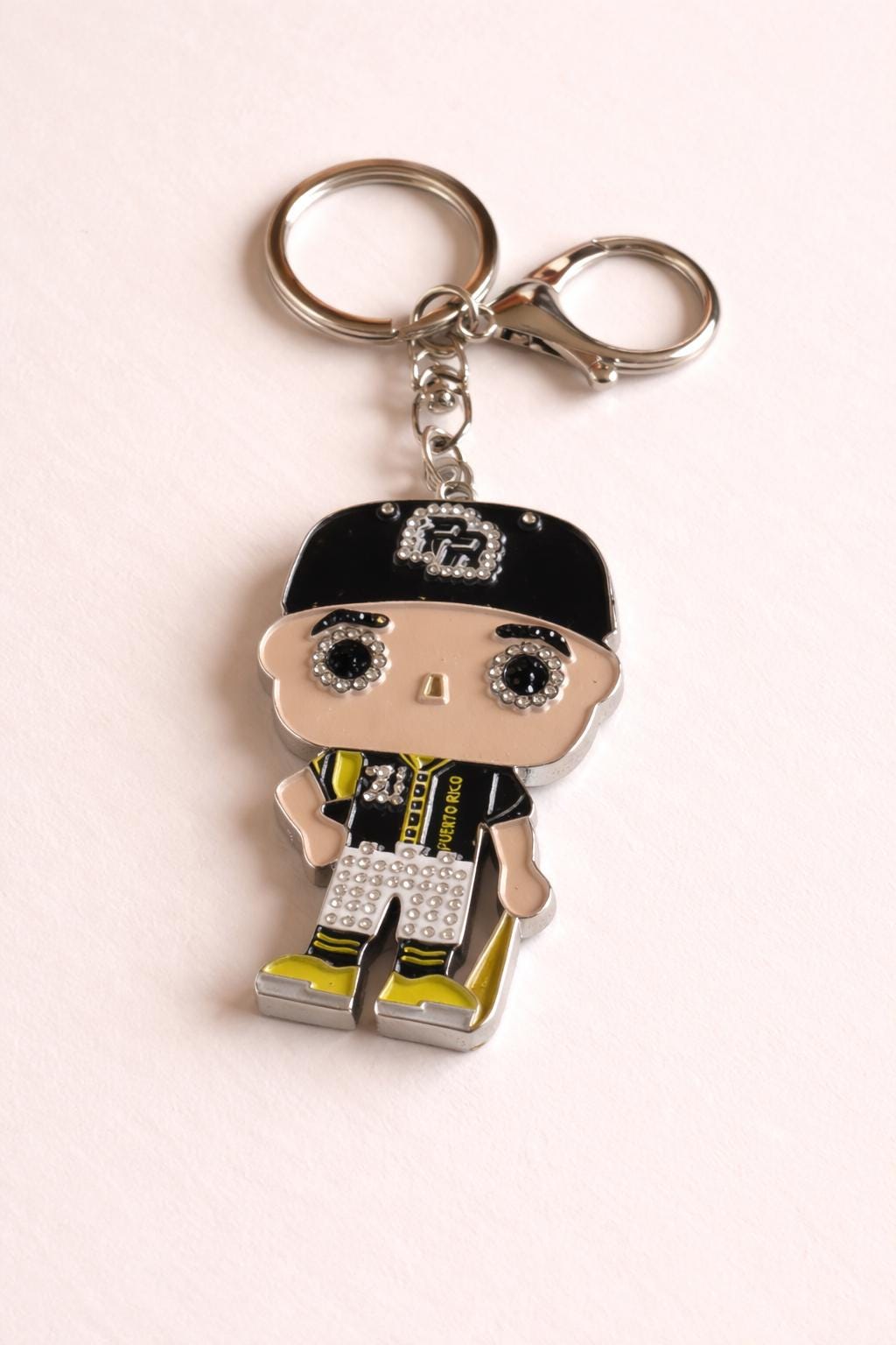 Clemente 21 Boy Keychain – Puerto Rico Alloy Pin with Crystals | Clemente Baseball Fan Gift