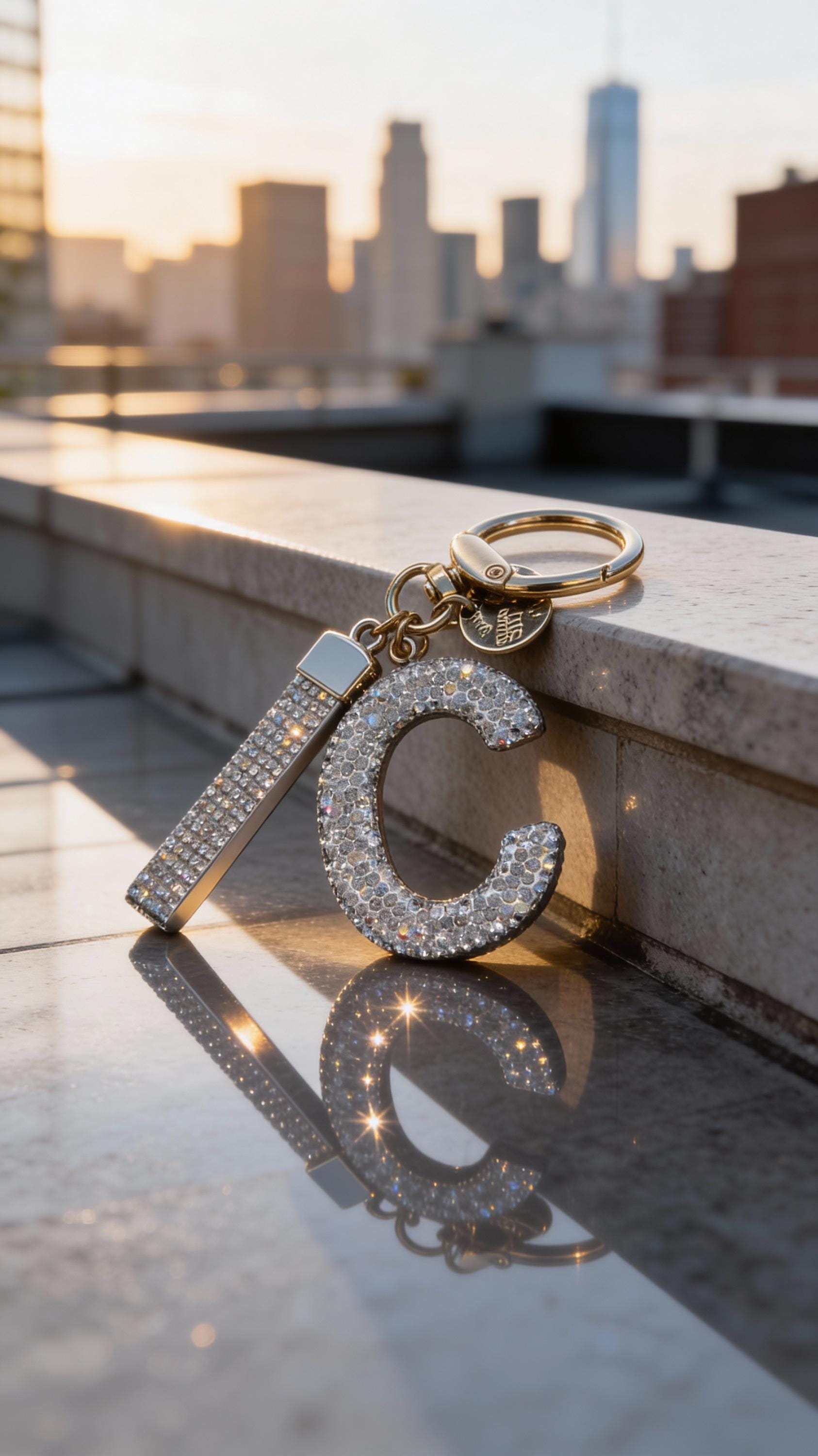 Rhinestone Initial Keychain – Gold Clip Alphabet Bag Charm