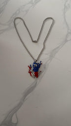 Puerto Rico Coqui Frog Necklace, PR Flag Pendant, Metallic Alloy Jewelry