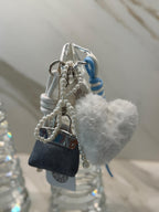 Mini Handbag Bag Charm Set – Pearl Strap & Fluffy Heart Pom