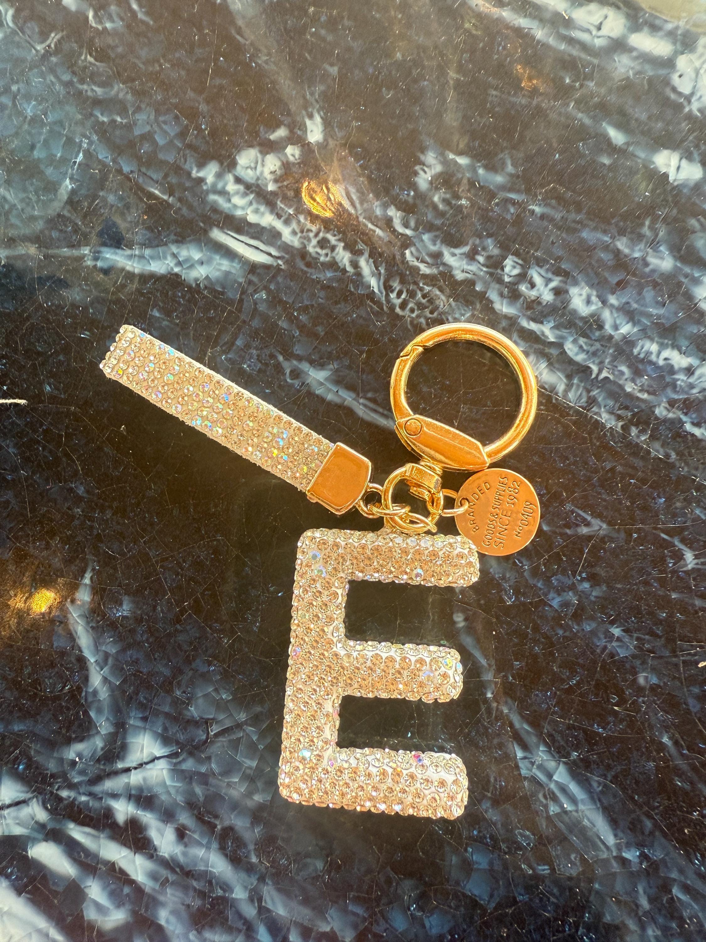 Rhinestone Initial Keychain – Gold Clip Alphabet Bag Charm