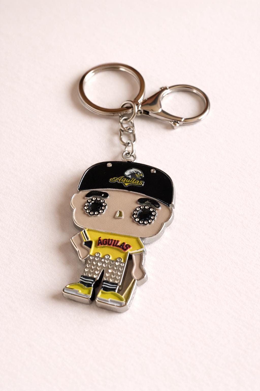 Aguilas Boy Keychain – Dominican Republic Alloy Pin with Crystals | Aguilas Baseball Fan Gift (