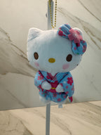 Mini Cat Plush Charm with Floral Kimono and Bow – Bag Keychain Accessory