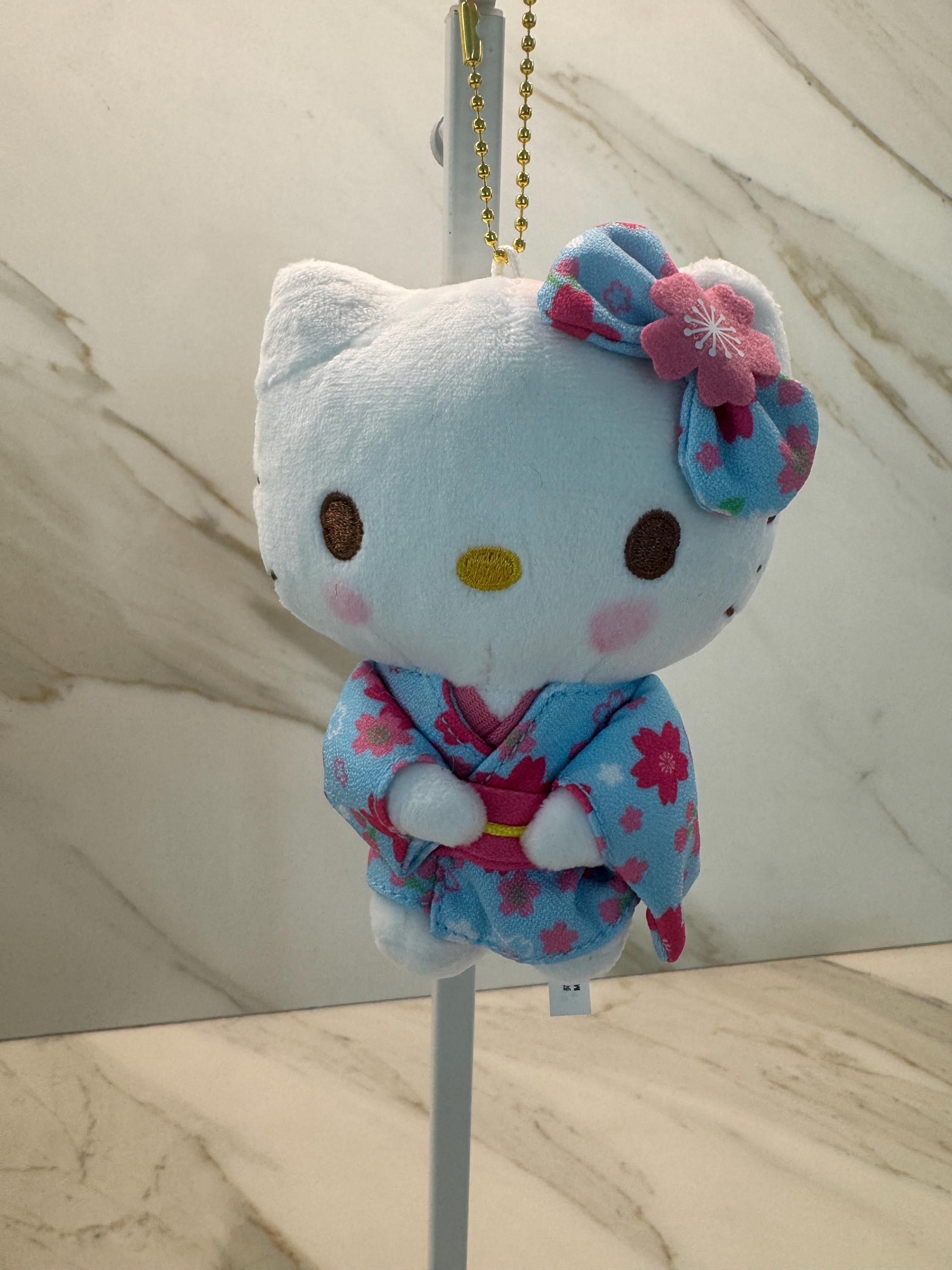 Mini Cat Plush Charm with Floral Kimono and Bow – Bag Keychain Accessory Secondary image