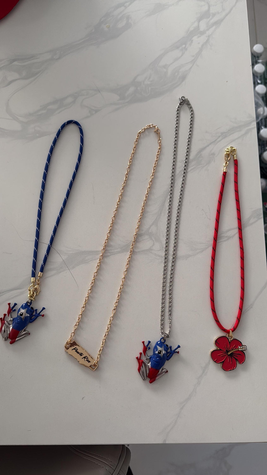 Puerto Rico Coqui Frog Necklace, PR Flag Pendant, Metallic Alloy Jewelry