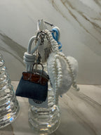 Mini Handbag Bag Charm Set – Pearl Strap & Fluffy Heart Pom