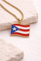 Puerto Rico Flag Necklace, Boricua Pendant with Stainless Steel Chain,