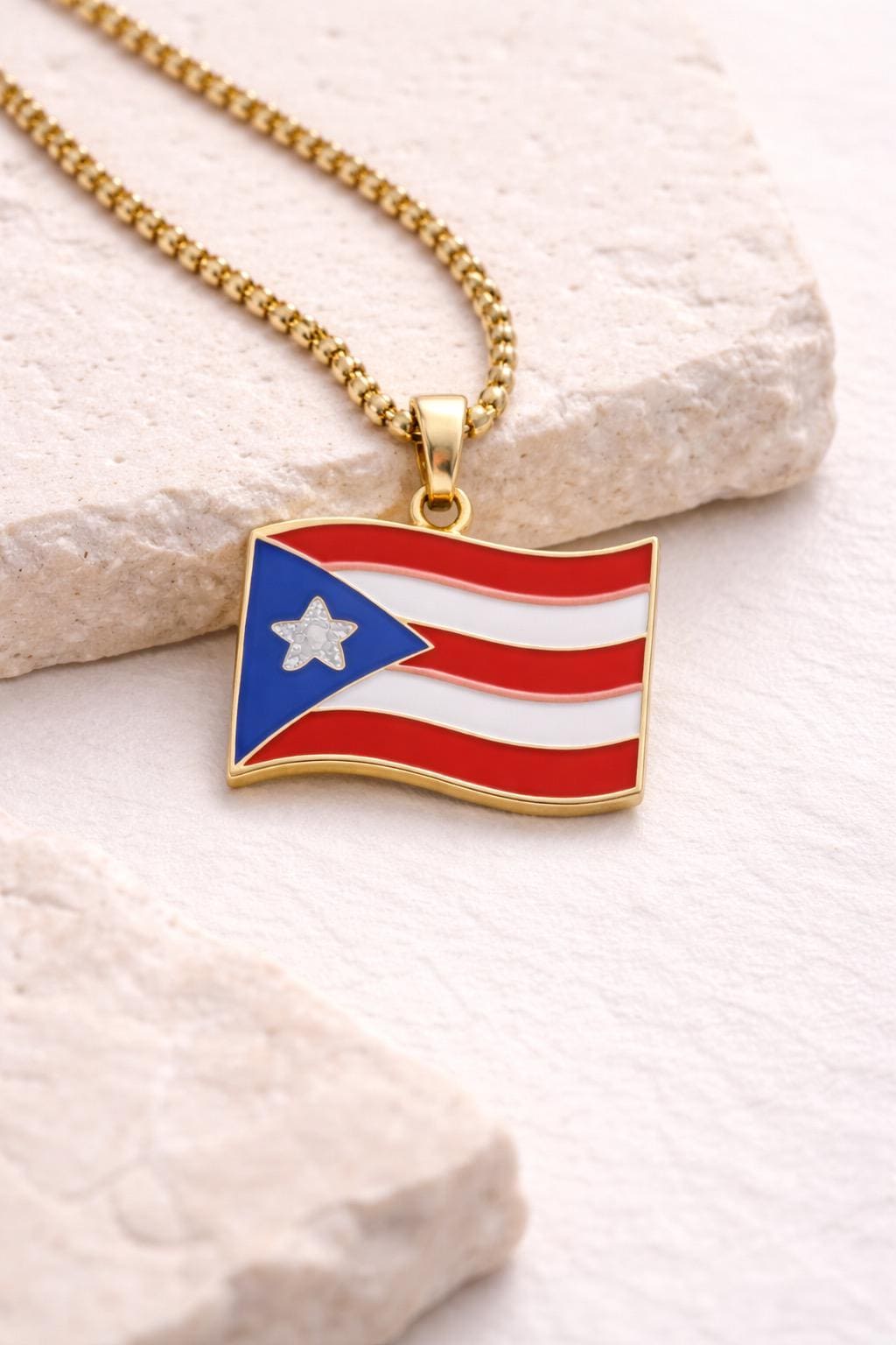 Puerto Rico Flag Necklace, Boricua Pendant with Stainless Steel Chain,