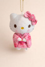 Mini Cat Plush Keychain – Floral Kimono Bag Charm