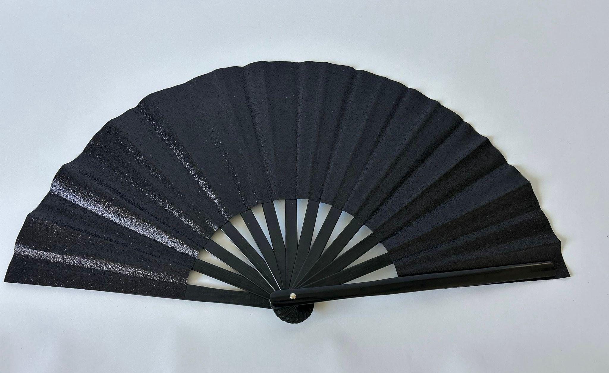 Large Folding Hand Fan Bamboo & Silk | Solid Color or Glitter Gift for Travelers