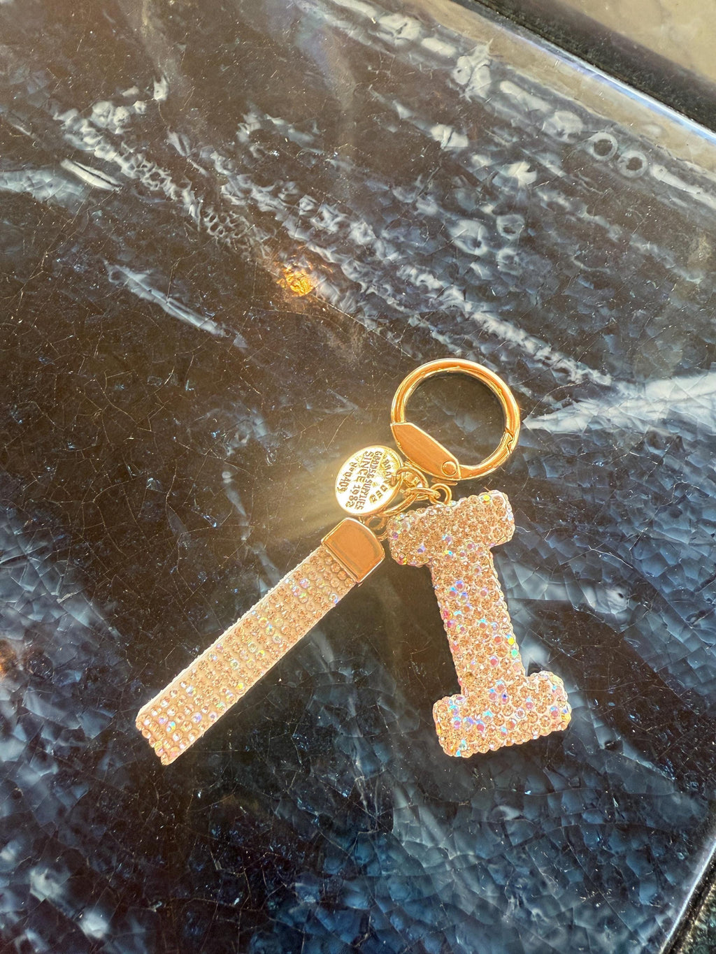 Rhinestone Initial Keychain – Gold Clip Alphabet Bag Charm