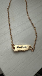 Gold Tone Puerto Rico Island Map Pendant Necklace, Minimalist Travel Style