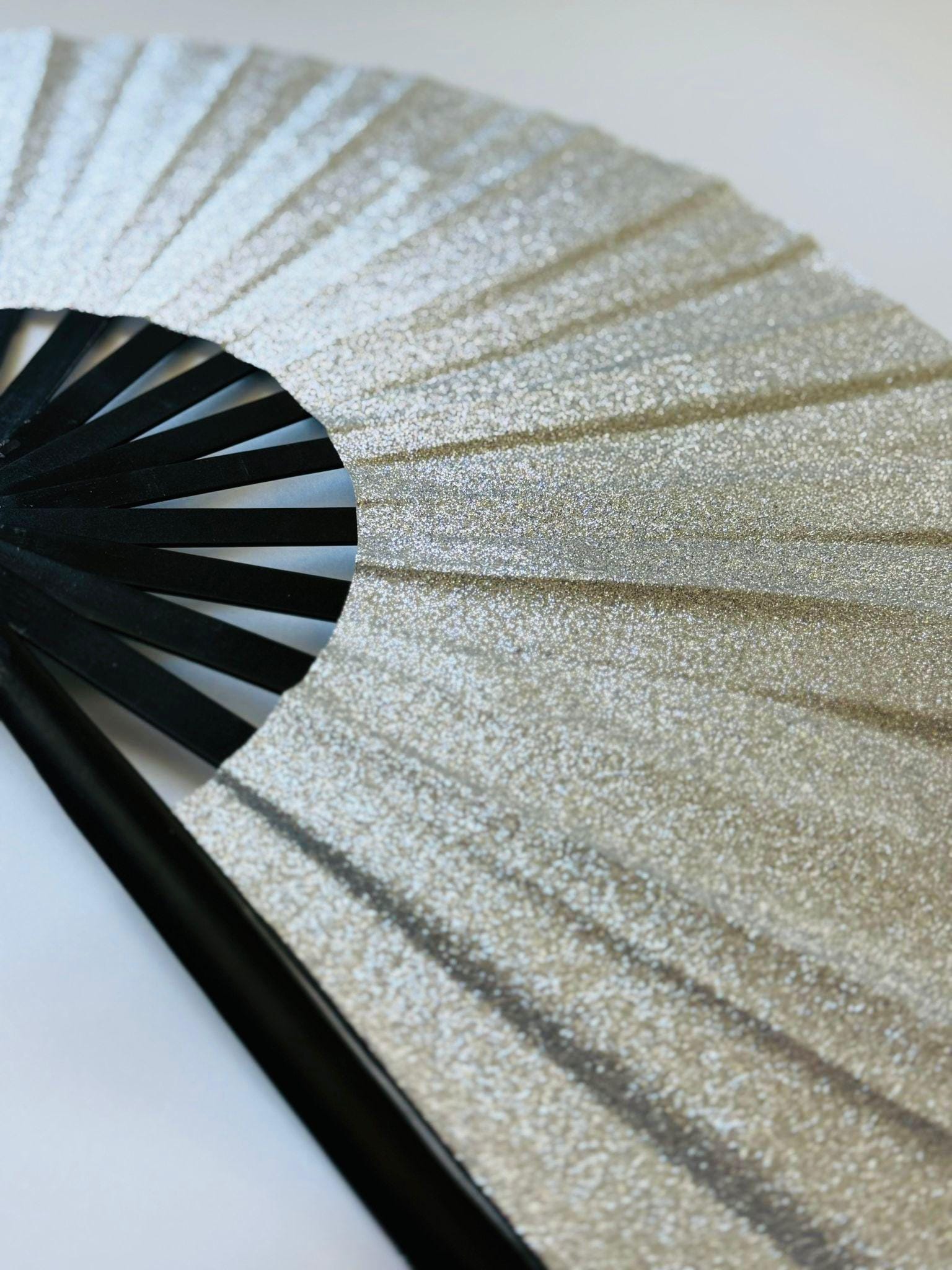 Large Folding Hand Fan Bamboo & Silk | Solid Color or Glitter Gift for Travelers
