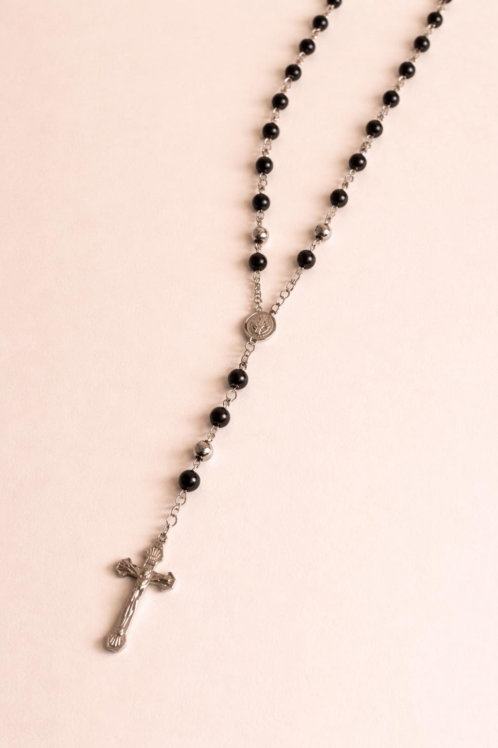 Stainless Steel Catholic Rosary Necklace, Crucifix Prayer Beads, Unisex Christian Jewelry