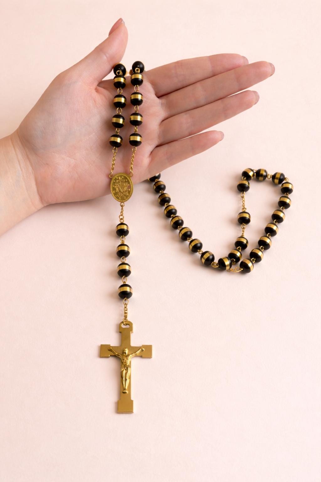 Stainless Steel Catholic Rosary Necklace, Crucifix Prayer Beads, Unisex Christian Jewelry