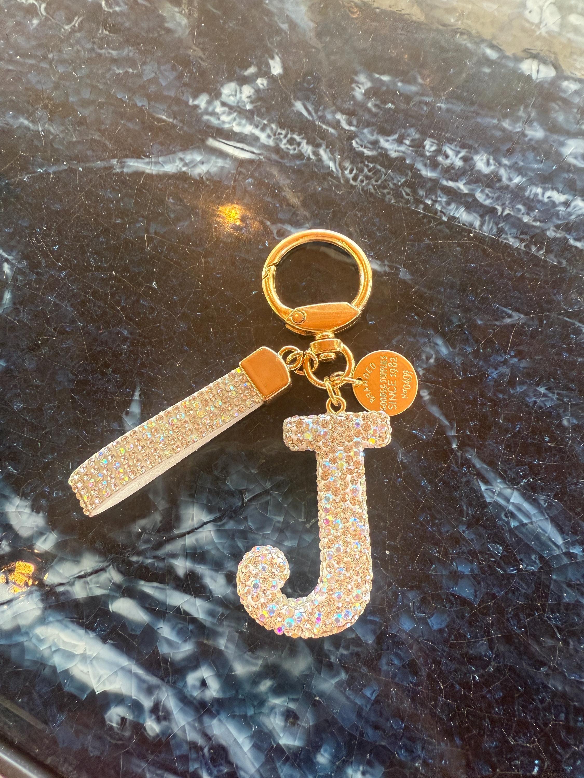 Rhinestone Initial Keychain – Gold Clip Alphabet Bag Charm